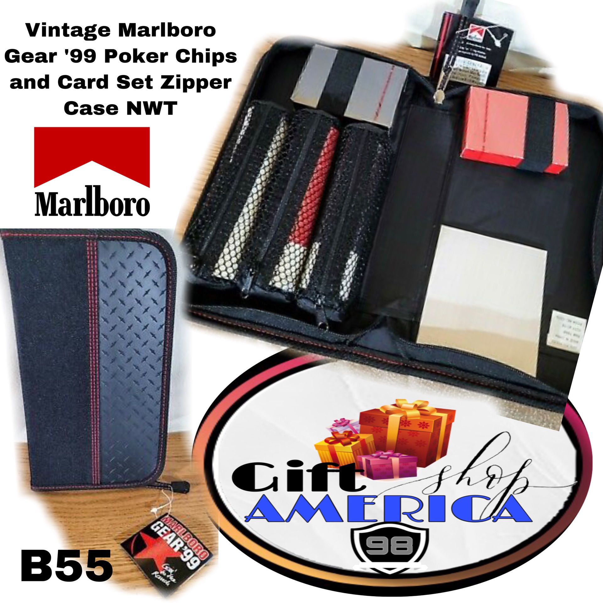 Vintage Marlboro Gear '99 Poker Chips and Card Set Zipper Case NWT B55