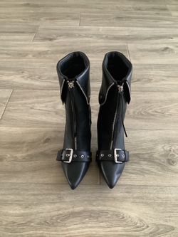 Black Pointed-Toe Ankle Boots with Buckle