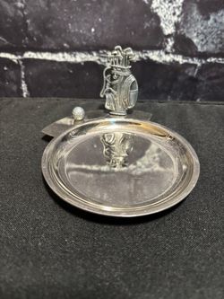 Vtg Silver Tone Golf Bag Change Dish Desk Organizer Gift
