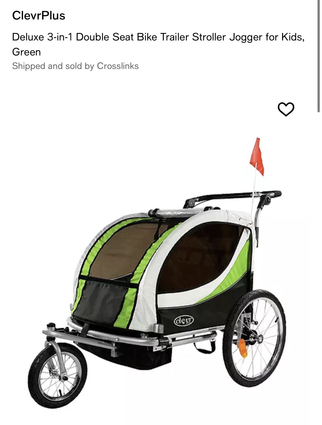 Deluxe 3-in-1 Double Seat Bike Trailer Stroller Jogger for Kids