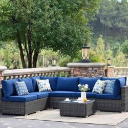 Seven Piece Patio Furniture Set Modular Patio Furniture Brand New Two Colors Available Blue Cushions Or Gray Cushions Or Dark Gray Cushions Brand New 