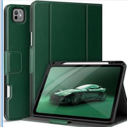 Case for iPad Pro 13 Inch (M5/M4) 2025/2024, with Pencil Holder and Pocket, Multiple Viewing Angles, Magnetic Closure, Auto Sleep/Wake (Green)