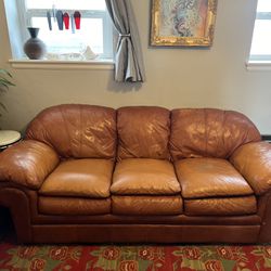 Brown/Orange Leather Couch - Extremely Comfortable