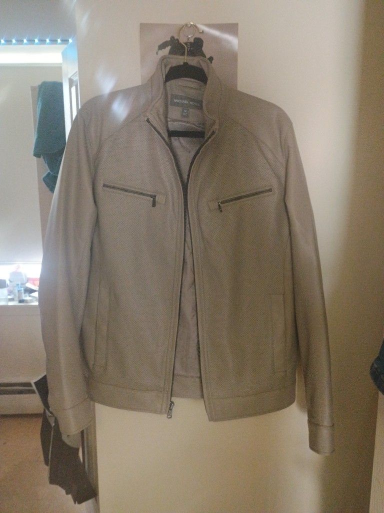 Men Perforated Faux Leather Moto Jacket