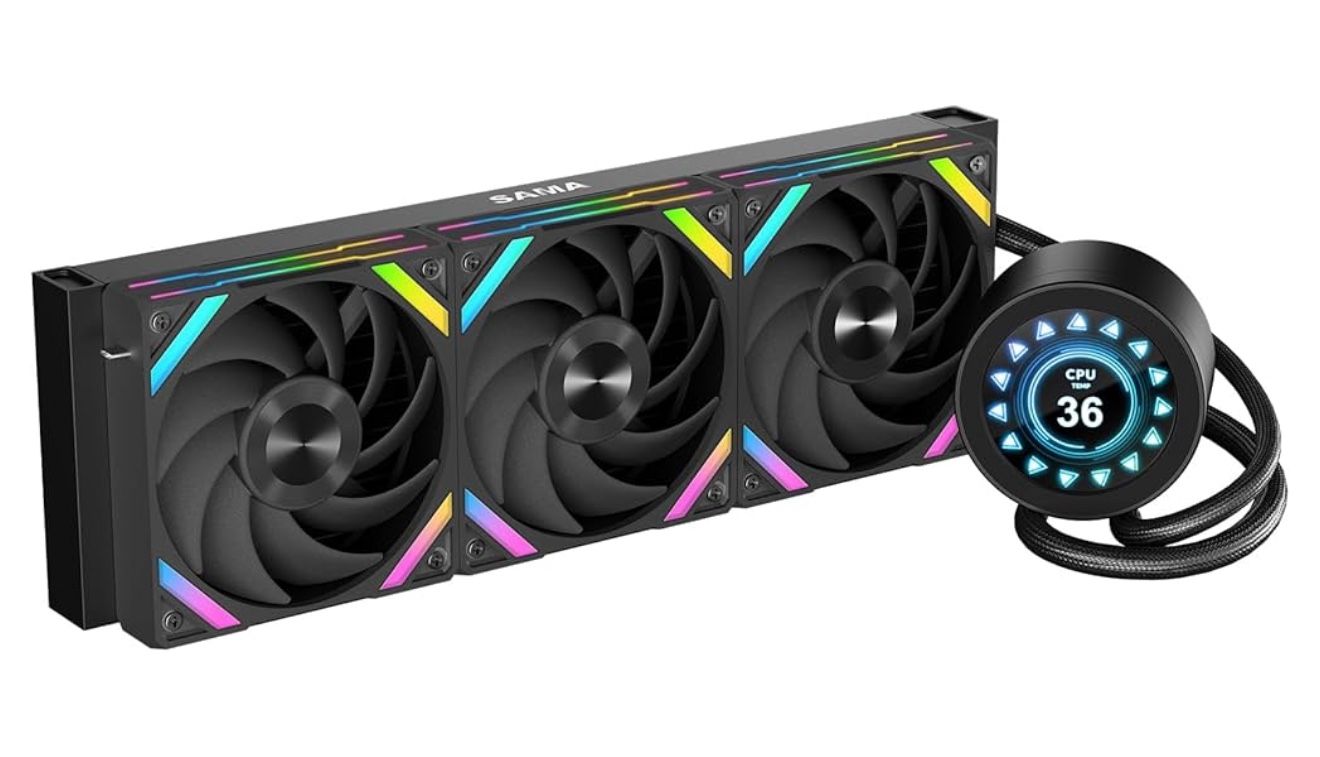 SAMA Q70 CPU Liquid Cooler, 360MM Water AIO CPU Cooler with 2.8" LCD Display, Magnetic Detachable, XT120 Modular Fans LCP Blade, Bonus Stands, 115X, 2