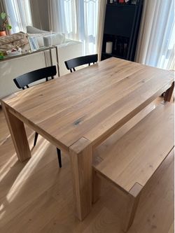 Crate & Barrel Terra 65” Solid White Oak Dining Table + Matching Bench