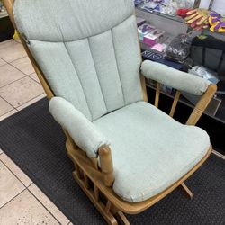 Wood Glider Chair with Mint Cushions
