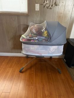 Gray Baby Bassinet with Canopy and Wheels