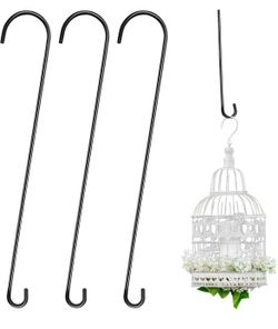 3 Pack 36 Inch Extra Long S Hooks for Hanging Plants, Heavy Duty Metal Tree Branch Hangers for Bird Feeders Flower Baskets Lanterns Black Vinyl Coated