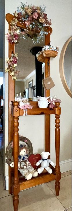 Wooden Hall Mirror with Shelves
