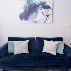 Navy Blue Tufted Velvet Couch