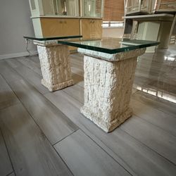 2 Postmodern Tessellated Mactan Stone  small Coffee Table  1980’s