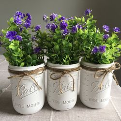 Chalk Painted & Distressed Mason Jar Vases 3 For $18