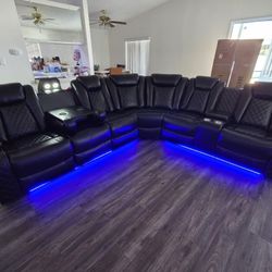 Brand New Sectional Faux Leather 2 Power Reclinera LED Light Wireless Charger $1599