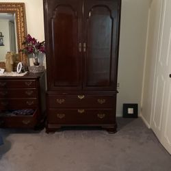 2 Ethan Allen Mahogany Armoires 1 Long Dresser I would possibly sell the two nightstands if someone needed.
