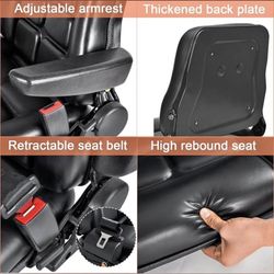 Universal Adjustable Forklift Seat with Safety Belt and Armrest, Adjustable Back