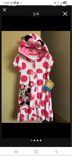 NEW Disney Minnie Mouse Kids Children Girl SPF 50+ UV Protect Hoodie Robe Soft Towel Dress Size 7-8
