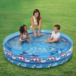 Blue Shark 3-Ring Inflatable Swimming Pool for Kids, Round, Age 2 & Up, Unisex - This Splash Pad is Durably Constructed with Puncture-Resistant Materi