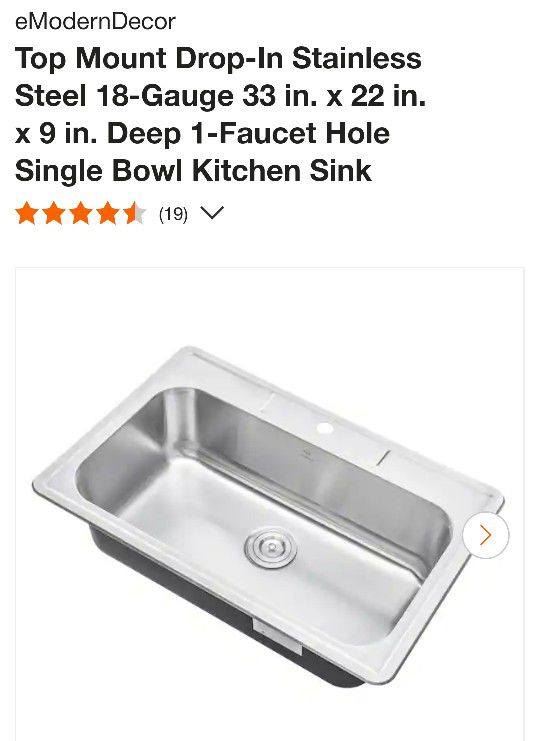 Emodern Decor 33x22x9 Stainless Steel Kitchen Sink