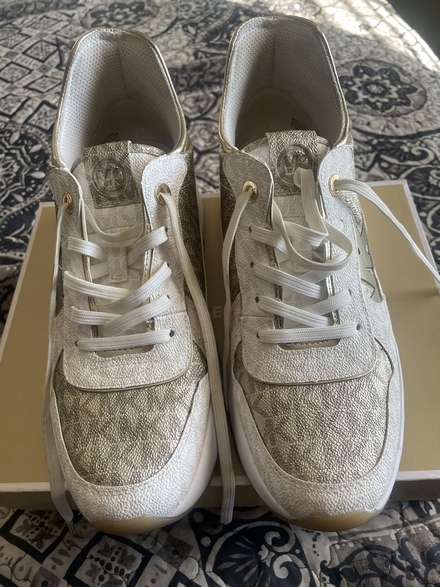 Micheal Kors Gold and White Sneakers