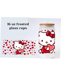 Kitty Valentine Frosted Glass Cup