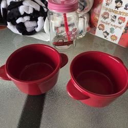 Set of 2 pieces for dessert. small red bowls for Valentine's Day 