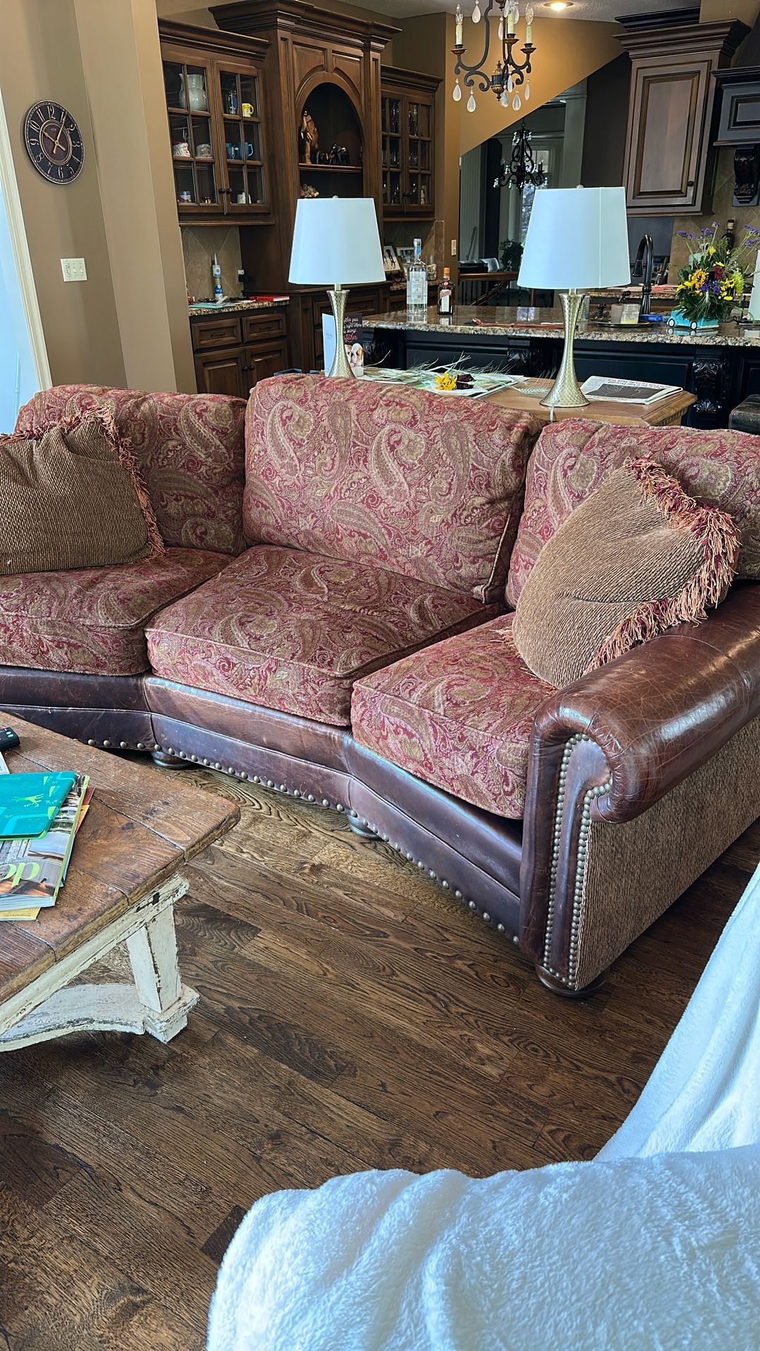 Leather and fabric sofa 98 Inches Long