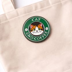 Cat and Coffee Enamel Pin – Cute Barista Cat Badge | Green Circle Coffee Lover Pin
