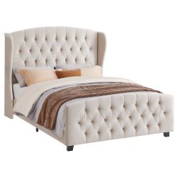 VASAGLE Queen Bed Frame with Tall Headboard, Upholstered Platform Bed Frame Queen Size, with Wingback Tufted Headboard and Footboard, Wooden Slats, No