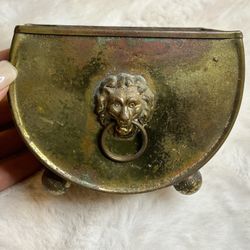 Vintage Antique Handmade Lion Head Brass Small Bin