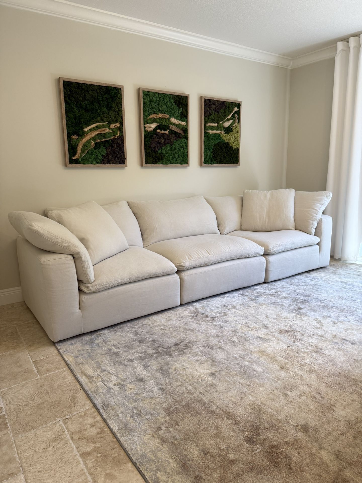 Restoration Hardware 3 piece Cloud Couch off white / beige, sofa, living room furniture, Sectional RH