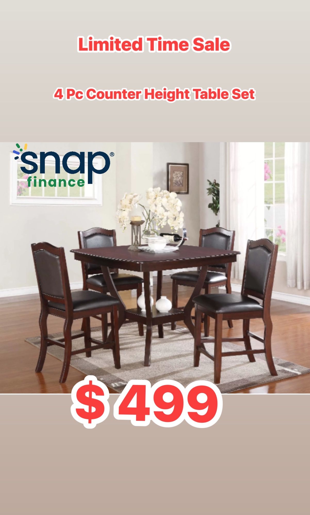 Counter Height Table Set 4 Pc
