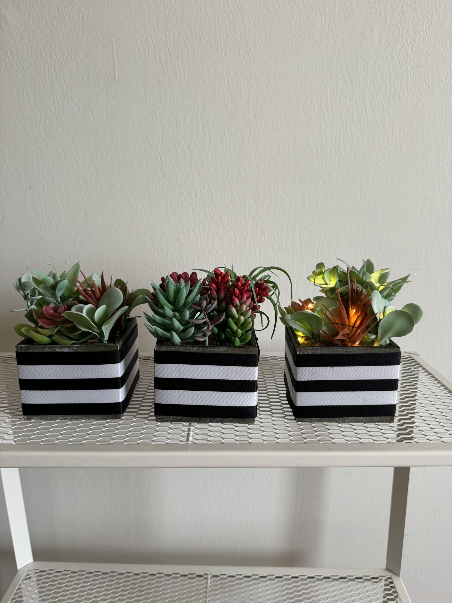 Mingfuxin Succulents Plants Artificial in Pots Small Fake Plants with Led String Light Mini Artificial Potted Plants for Table Desk Home B