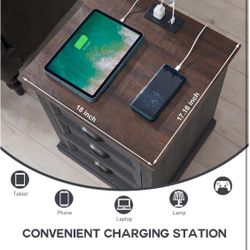 Farmhouse style nightstand with charging station