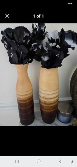 Tall Wood Tone Floor Vases Set of 2