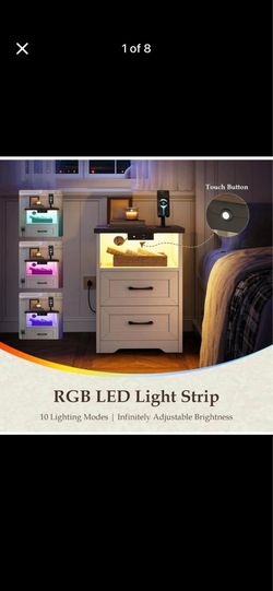 Set of 2 Nightstands with LED Lights & USB Charging