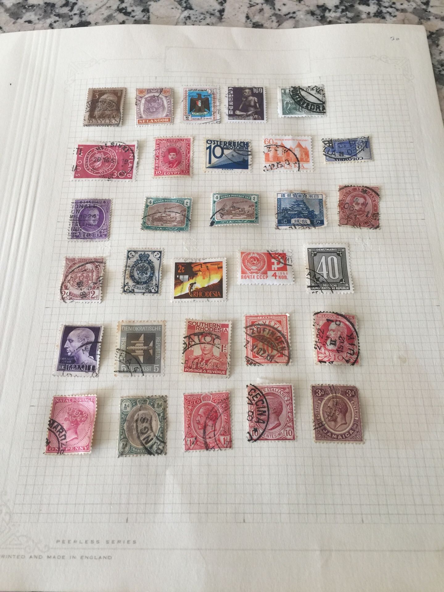 Page of various postage stamps