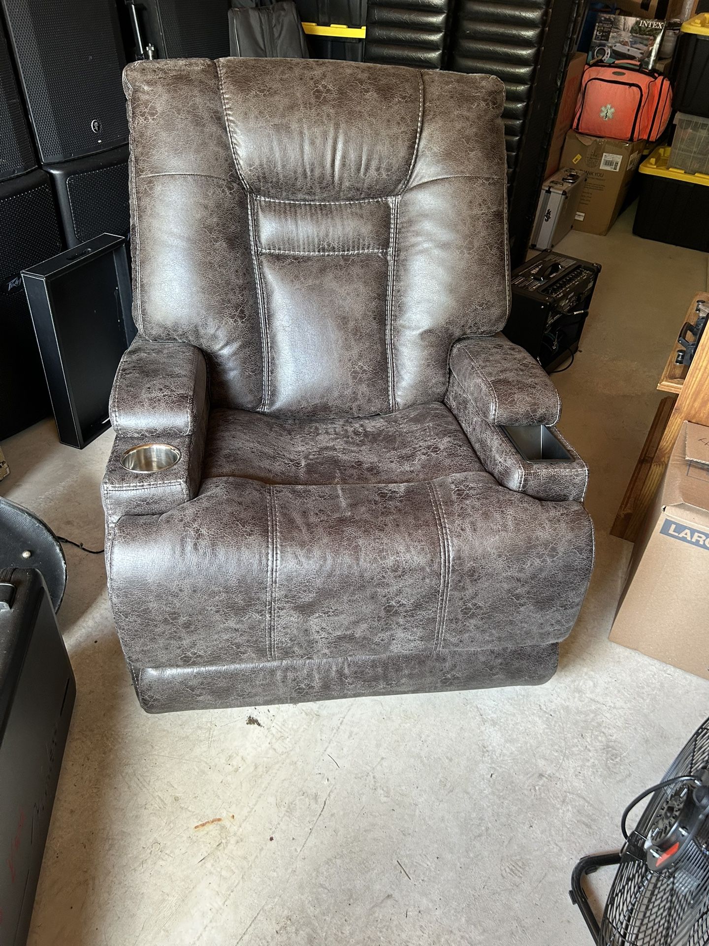 Standup Leather Recliner With Charging Station And Cupholder, Sliding Arms
