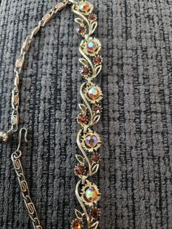 Choker Necklace Featuring Amber and Aurora Borealis Rhinestones