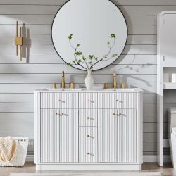 Brand New 48” White Fluted Bathroom Vanity with Double Sink – In Box