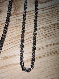 Brand new 20 inch rope chain 925 pure silver and 22 inch Cuban link 14k white gold plated