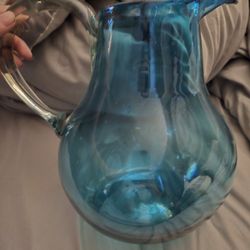 Blue Glass Pitcher Giant Big Size