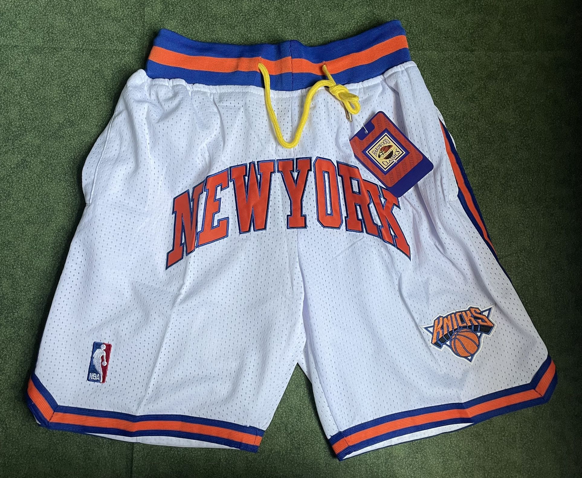 NEW YORK KNICKS JUST DON NBA BASKETBALL SHORTS BRAND NEW WITH TAGS SIZES SMALL AND LARGE AVAILABLE