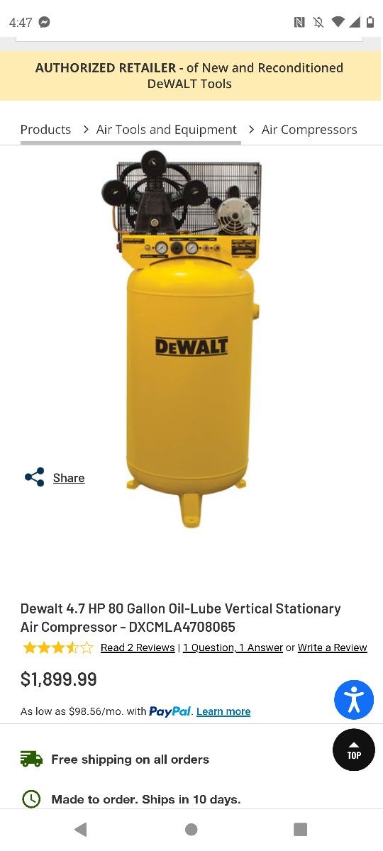 DeWalt 80 Gallon compressor Works Great 