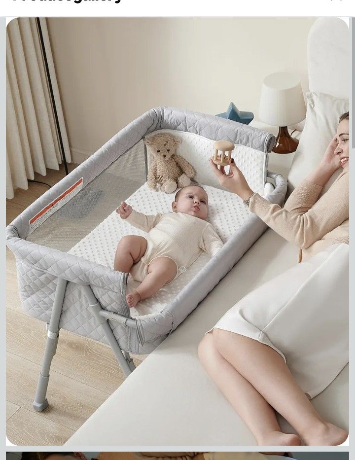AirClub Bassinet Bedside Sleeper, Baby Crib for Newborn, Baby Bassinets Bedside Sleeper with 4 Auto-Lock & Adjustable Height, Breathable Mesh & Mattre