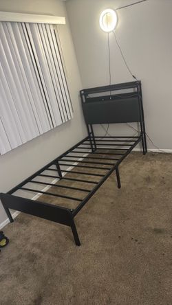 Twin Metal Bed Frame with Headboard and light