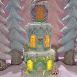 Pastel Mrs. Claus' Bakery Resin Layered Cake Gingerbread LED House, 12