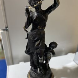 Gorgeous Antique Premium Sculpture of Nymph & Putto. Black/Gray Woman and Child Statue hollow (heavy) cast bronze. 