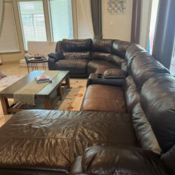 Leather Sectional With 3 Recliners 