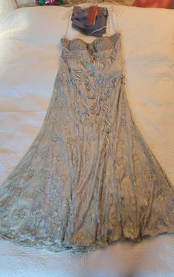 May Queen Silver Beaded Evening Gown